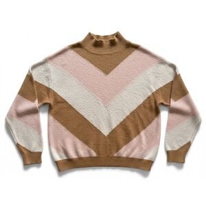 BCBGMaxAzria Chevron Cowl Sweater - Pink, White, Brown